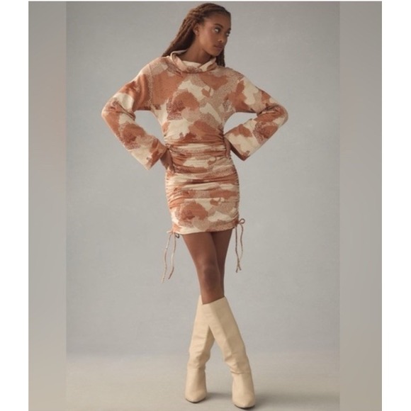 Anthropologie Tops - Daily Practice Anthropologie Cowl Neck Tunic Dress Size L Tan Cream Abstract
